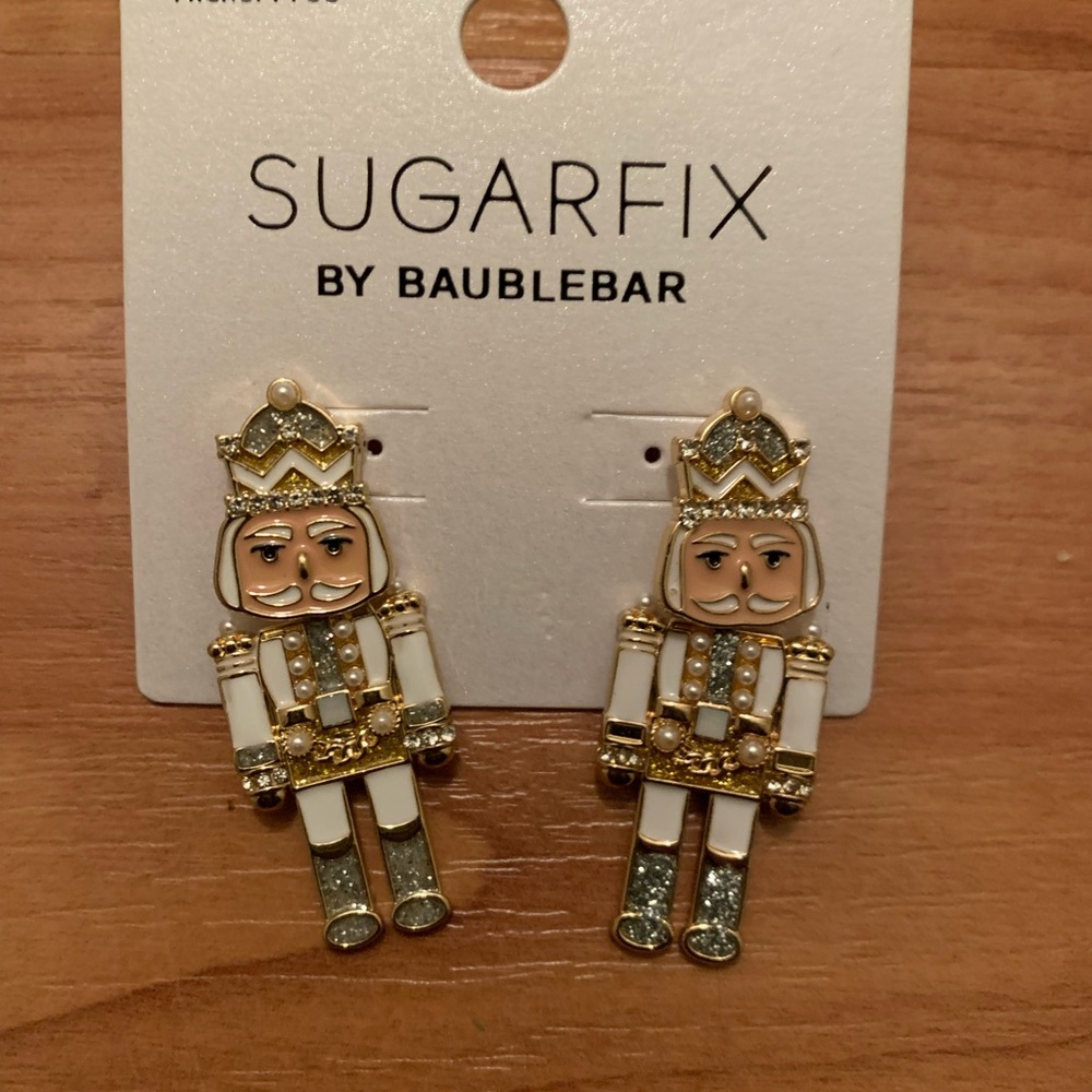 Sugarfix By Baublebar Earrings Dangle Nutcracker White & Gold Christmas Holiday